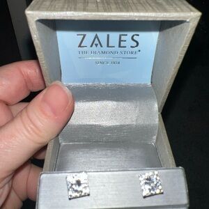 Zales Sparkling White Sapphire Silver Square Halo Earrings